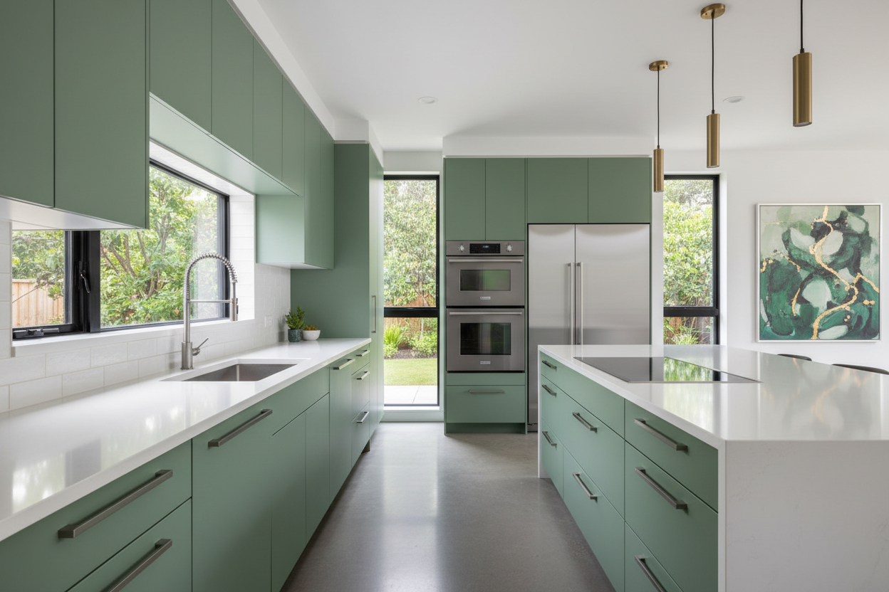 green kitchen cabinets