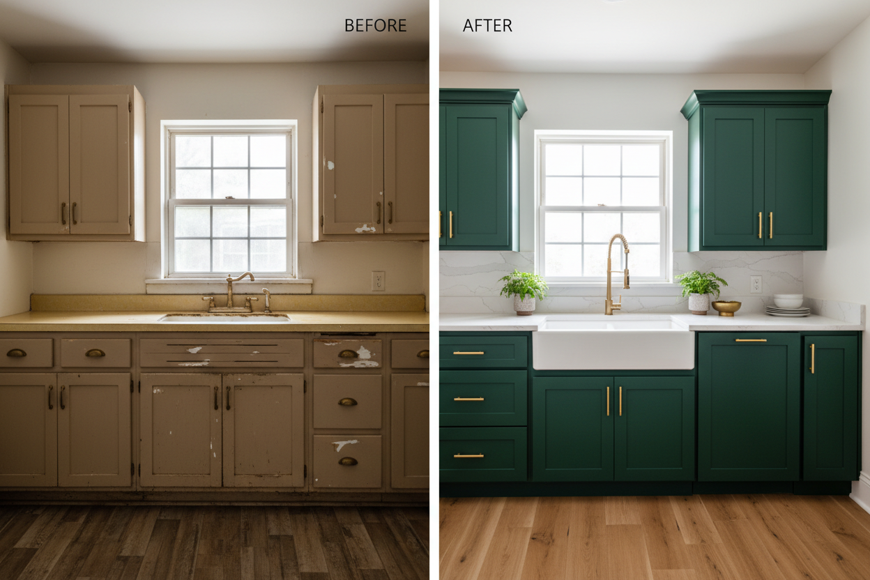 green cabinets