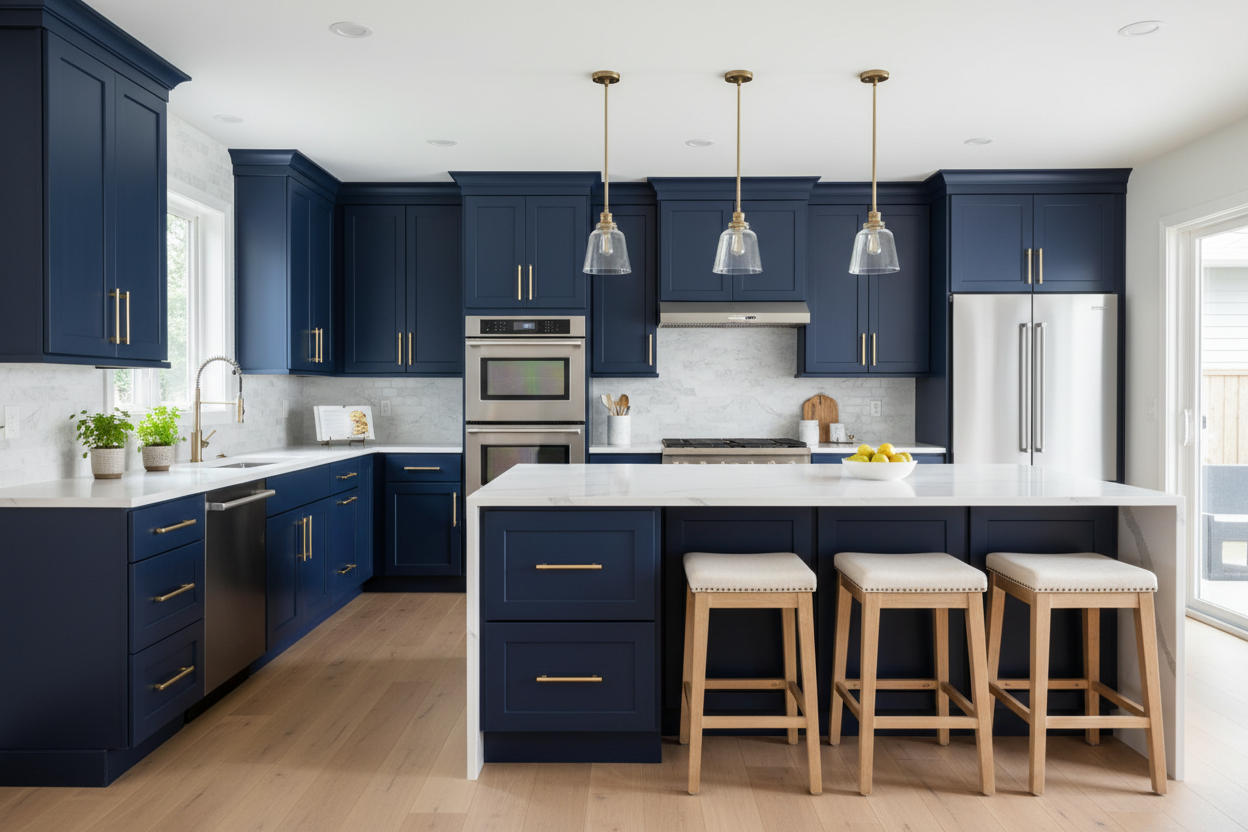 blue kitchen cabinets