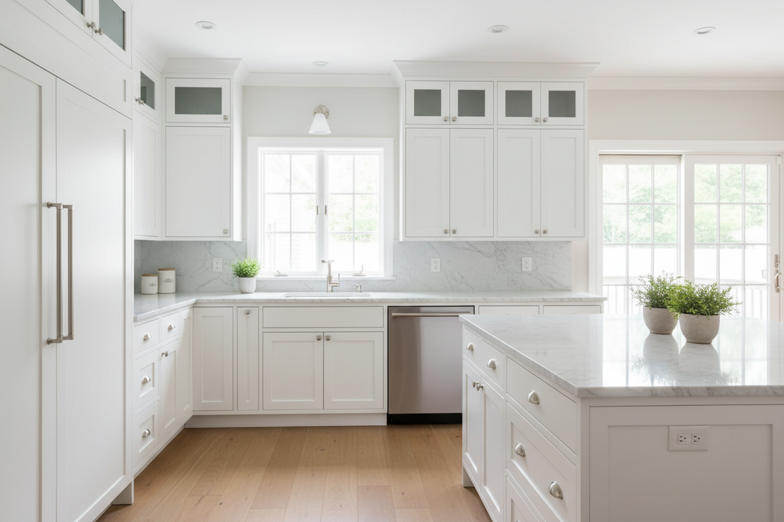 white shaker kitchen cabinets